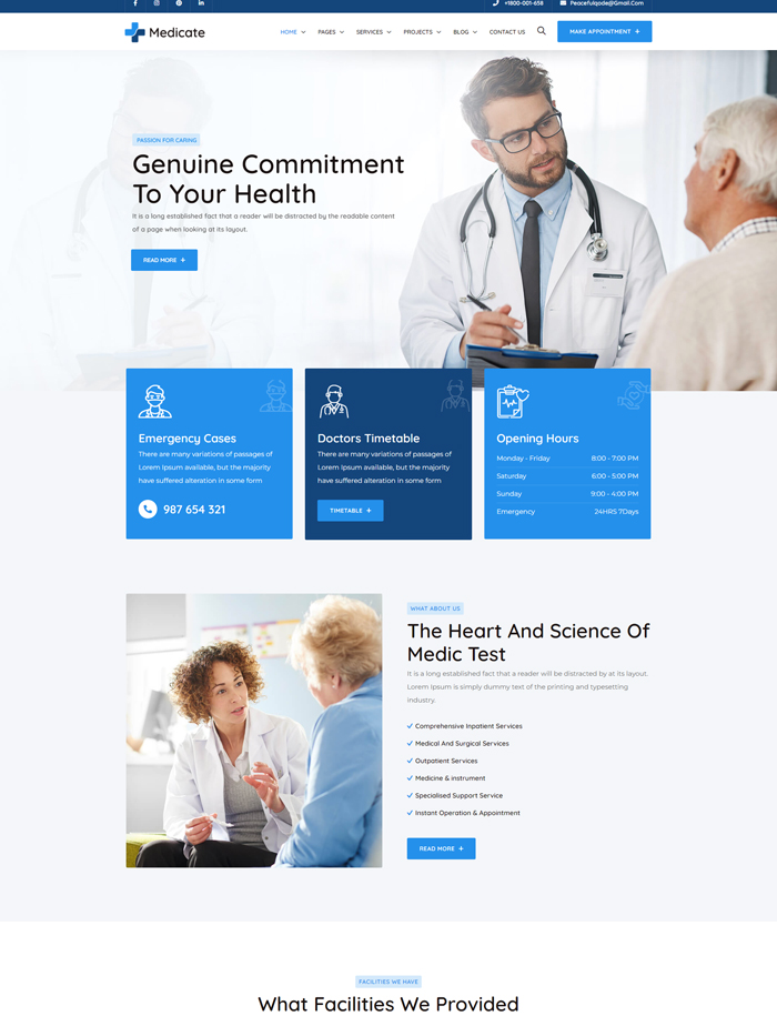 A medical website with a lot of information