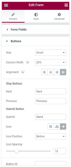 A screenshot of the buttons in the form.