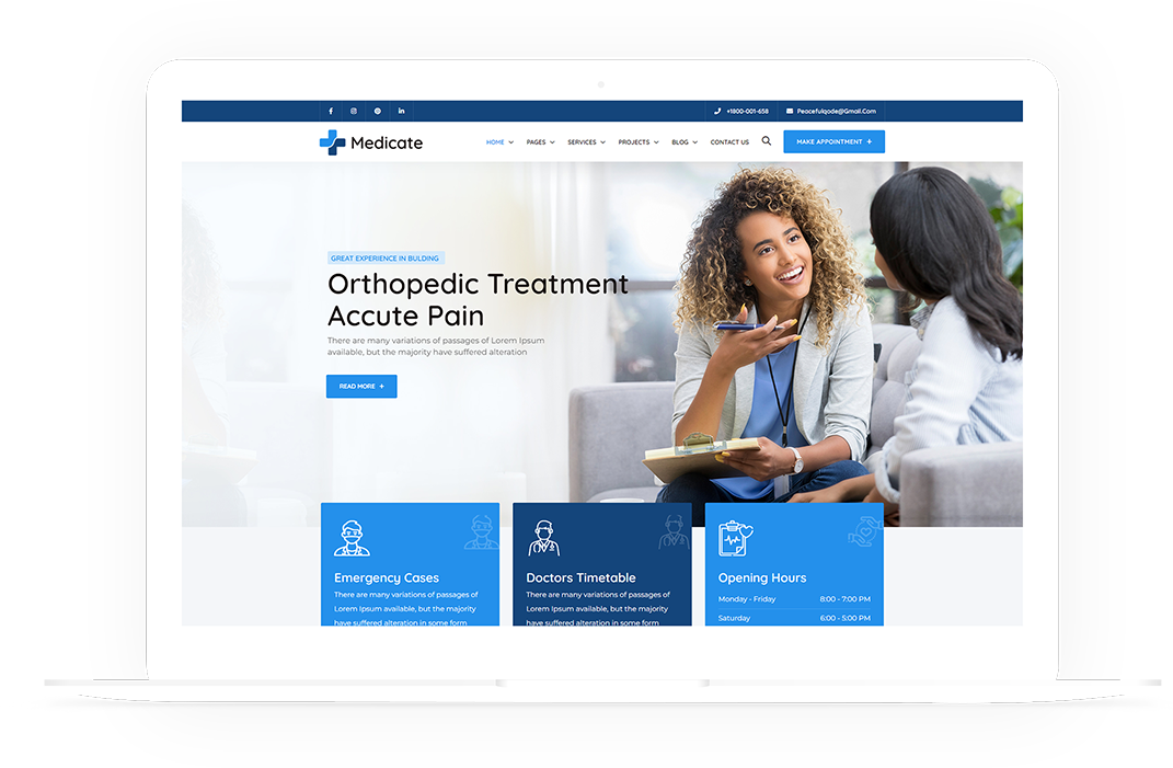 A website for an orthopedic treatment company