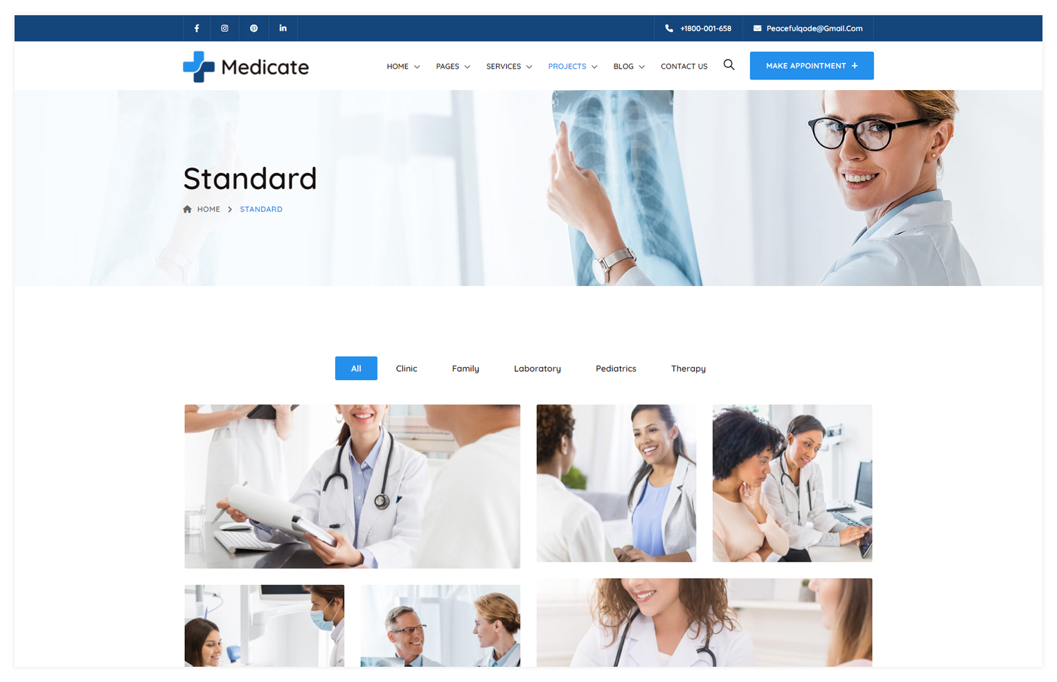 A medical website with multiple images of doctors.