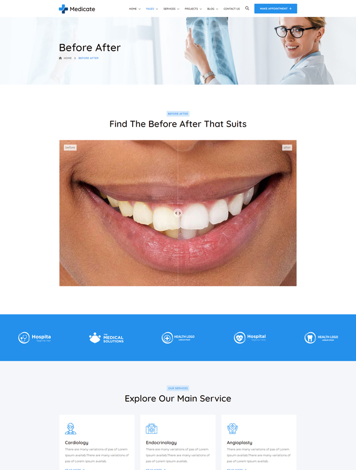 A website page with a picture of someone 's smile.