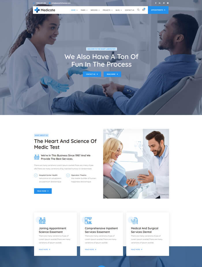 A medical website with a lot of features